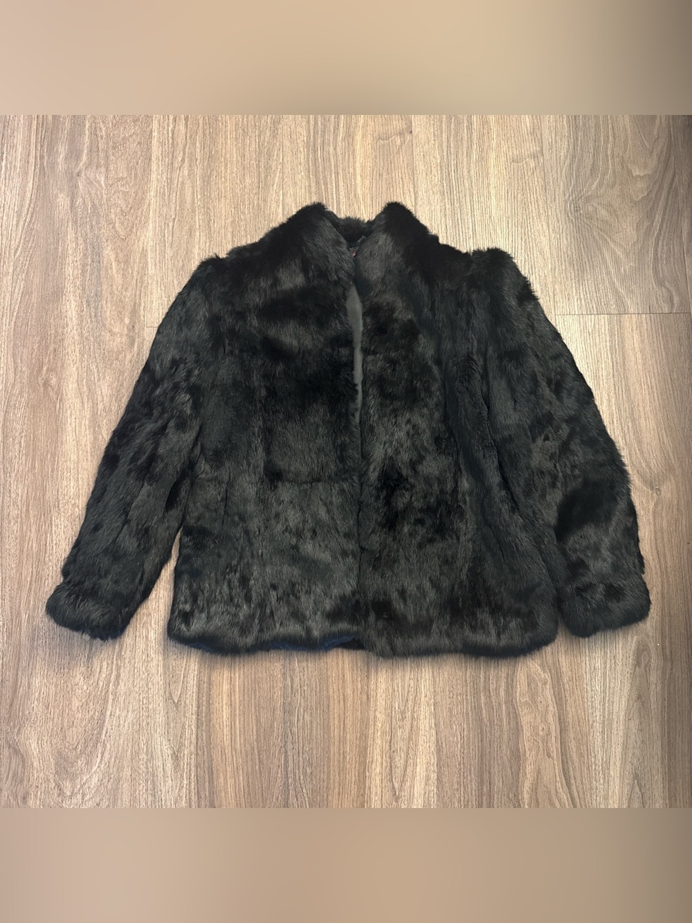 Vintage y2k 100% Black rabbit fur coat. Small/ Medium
